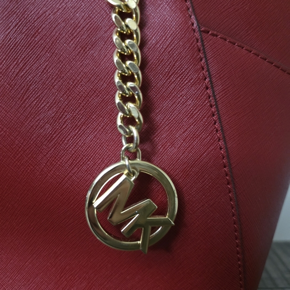 Michael Kors Purse jet set travel large chain tote shoulder bag red MK - Picture 3 of 13